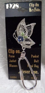 Estate Jewelry ~ 1928 Made in USA Clip On Key Fob ~ 64664 Silvertone BUTTERFLY - Picture 1 of 3
