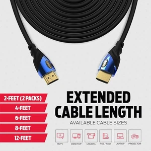 Monster Câble HDMI 8K (12 pieds) — Câble HDMI 5 avec contacts or 24 carats et poignée en V, 48 G - Photo 1/5