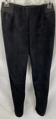 Pantalones para mujer Chaps pequeños negros imitación gamuza cintura elástica parcial plisados Foto 1 de 4