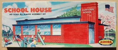 VINTAGE AURORA SCHOOL HOUSE (1958) HO SCALE, SEALED PARTS, EXCELLLENT BOX - Image 1 of 4