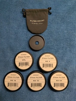 Moment M-Series 37mm Filter Bundle: ND4 ND16 ND32 ND64 + CPL + MOUNT - Image 1 of 2
