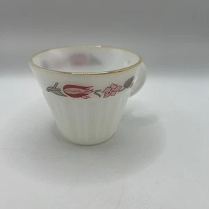 TERMOCRISA MILK GLASS Vintage Cup Mug RED TULIPS Floral Mexico - Picture 1 of 7