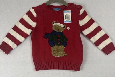 Greendog Teddy Bear Christmas Holiday Winter Sweater Toddler Baby 6-9 Months Red - Image 1 of 4