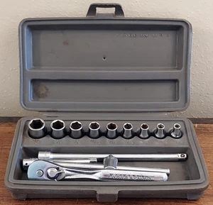 Vtg Craftsman 1/4"  13 Piece SAE 6 Point socket Set w/ Case Crown Logo V Series - Picture 1 of 9