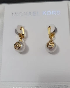 Orecchini pendenti Michael Kors tono oro finta perla con perno oro MK L -NUOVI - Foto 1 di 5