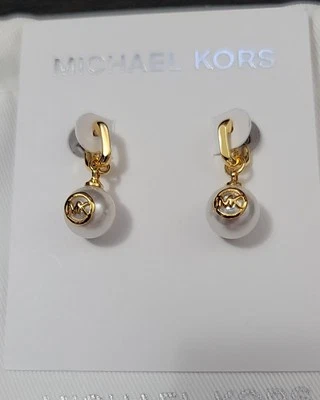 Aretes colgantes Michael Kors tono dorado imitación perla con oro MK L -NUEVOS Foto 1 de 4