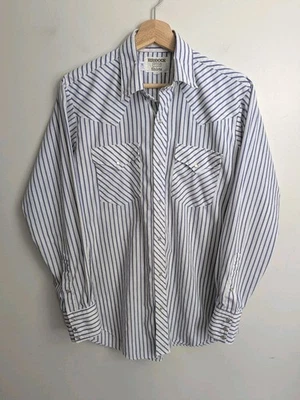 VTG Ruddock Men's Pearl Snap Western Cowboy Shirt Blue Stripe USA S M 15 1/2x34 - Image 1 of 4