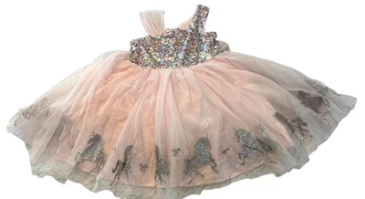 Zunie Girls Unicorn Ombre Tulle Dress Light Pink With Silver Sequins Size 5 - Image 1 of 4