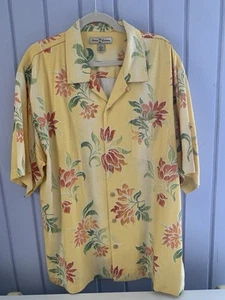 Tommy Bahama, Mens Silk Shirt XL, Yellow Short Sleeve Copyrighted Print Floral - Picture 1 of 6