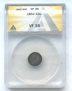 USA SILVER 3 CENTS 1852 VF 35 ANACS - Picture 1 of 6