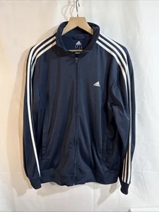 Adidas Climalite Track Jacket Men Large Blue Full Zip Stripes Running Jogging - Picture 1 of 8