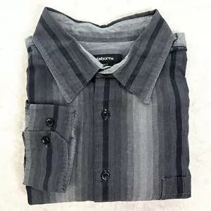 Claiborne Mens Dress Shirt XLT Black Silver Stripe Long Sleeve Button Up Cotton - Picture 1 of 12