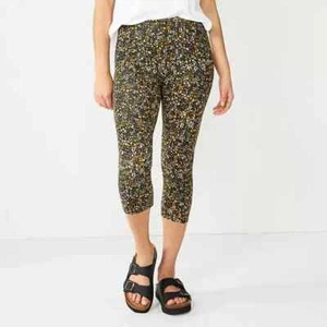 Artsy Boho Sz XXL Black Office Floral Wide Waistband Capri Leggings Sonoma New - Picture 1 of 2
