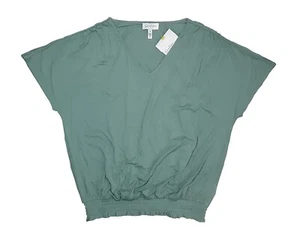 Jessica Simpson sz:S Women's Short Sleeve Top V-Neck Ruched Bottom T-shirt Green - Picture 1 of 9
