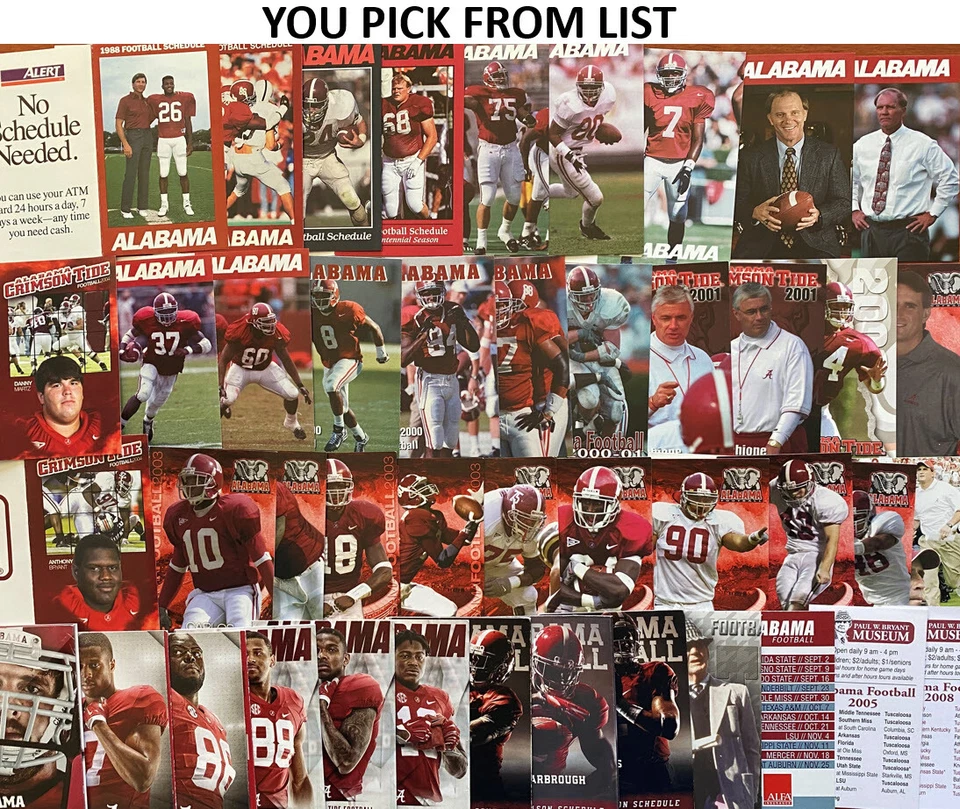 CFB ALABAMA CRIMSON TIDE Football Schedule PICK FROM LIST 1988 1989 1990 +++ - Image 1 of 1