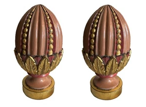 Pair of Hand Painted, Egg Shape, Wooden Finials (for 2" diameter rods) - Picture 1 of 6