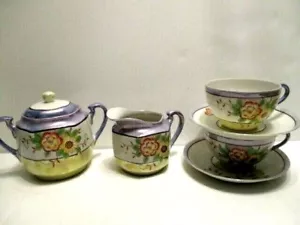 Zuccheriera e tazze piattini Lusterware Creamer vintage 6 pezzi di O.G. Giappone - Foto 1 di 12