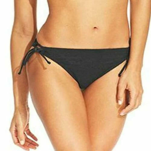 CALIFORNIA WAVES - Junior's Solid Side Tie Bikini Bottoms, Black MEDIUM NWT - Image 1 of 1