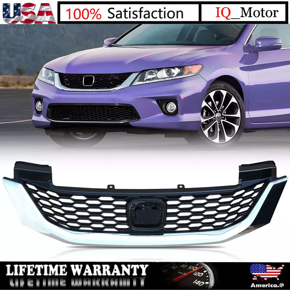 Fit 2013-2015 Honda Accord Coupe Front Bumper Upper Black Grille W/Chrome Trim - Image 1 of 4