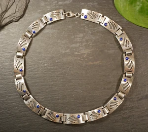 Maravilloso collar de cadena de plata de ley 925 México lapislázuli TC-49 Taxco - Imagen 1 de 12