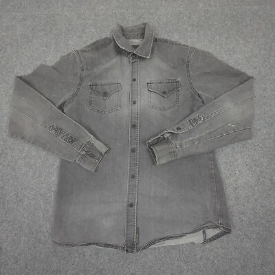 Camisa Ring of Fire Para Hombre GRANDE Negra Denim Manga Larga Cuello Abotonado Talla L Foto 1 de 4