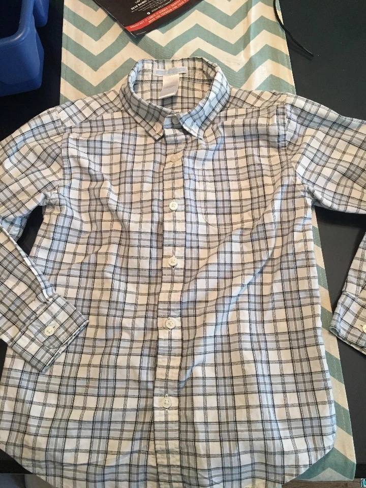 Рубашка JANIE AND JACK для мальчиков размер 6 белая синяя клетчатая на пуговицах спереди б/у в отличном состоянии - Изображение 1 из 4