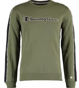 Champion Comfort Fit Crewneck Tape Sleeve Sweater Green Cotton Pullover Mens - Picture 1 of 3