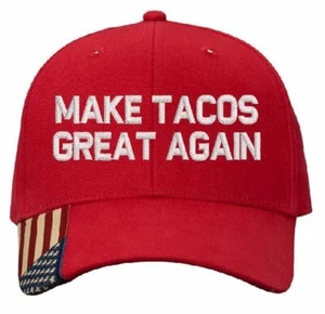 MAKE TACOS GREAT AGAIN SOMBRERO PARODIA DIVERTIDO BORDADO Sombrero Rojo Ajustable - Imagen 1 de 2