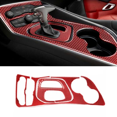 Vinyl Red Carbon Fiber Console Gear Shift Cover Trim  For Dodge Challenger 15-20 — 第 1/4 张图片