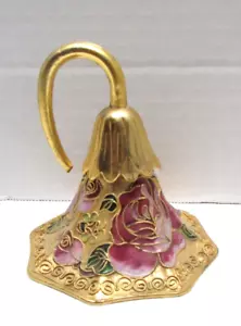 Cloisonne Glocke emailliert bunt floral gedrehter Draht goldfarben geriffelt Sockel - Bild 1 von 12