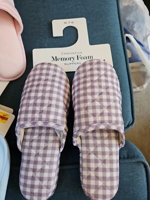 Zapatillas Charter Club de espuma viscoelástica para mujer talla mediana 7-8 púrpura blanco acolchadas  Foto 1 de 4