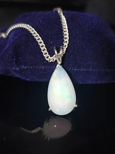 925 Argento Sterling Opale Teardrops Gemma Opale, Bianco Ciondolo, di Fuoco - Foto 1 di 9