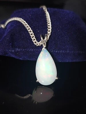 925 Argento Sterling Opale Teardrops Gemma Opale, Bianco Ciondolo, di Fuoco - Immagine 1 di 4