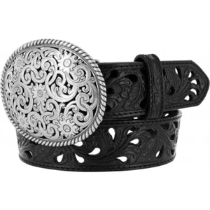 Tony Lama Ladies Pierced Filigree 1 1/2" Black Trophy Belt C50023 - Picture 1 of 3
