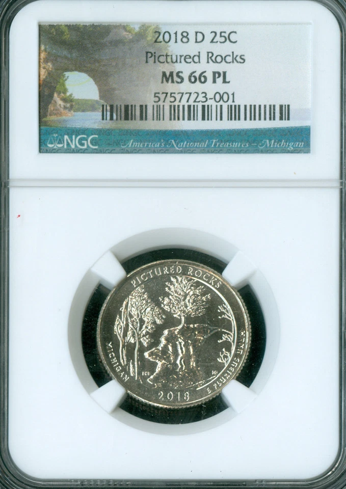 2018 D PICTURED ROCKS QUARTER NGC MS66 PL POP 5 RARE  . - Image 1 of 2