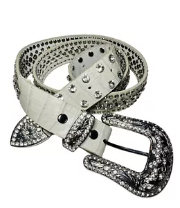Y2K Strass weißer Ledergürtel Größe Large Bling 90er Hip Hop Western Cowgirl - Bild 1 von 24