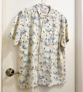 Nice KAHALA 1936 Beige Sail Boat Print Hawaiian Aloha Men's Shirt size XL - Picture 1 of 4