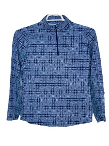 iBKUL Damenpullover mittellanger Netzärmel 1/4-Reißverschluss blau geometrisches Muster - Bild 1 von 7