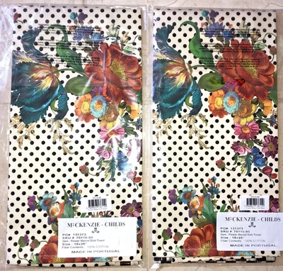 MacKenzie Childs FLOWER MARKET Dish Towel *Set of 2* COURTLY CHECK 18 x 26" NEW - Image 1 of 4