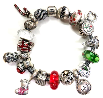 😍 Auténtica pulsera Pandora de plata 925 con 19 dijes tema de alegría navideña Foto 1 de 4