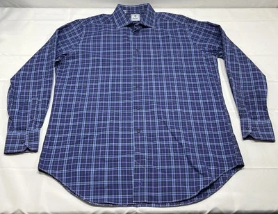 Camisa de vestir David Donahue para hombre a cuadros XL manga larga abotonada algodón azul púrpura Foto 1 de 4
