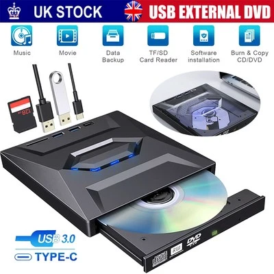 External CD/DVD Drive Disk Player for USB 3.0 Type-C Laptop PC MacBook Windows - Image 1 of 4
