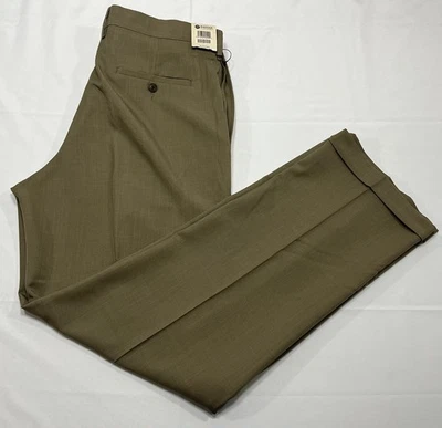 NUEVO CON ETIQUETAS Pantalones de Vestir Haggar Para Hombres Repreve Stria Marrón Calce Clásico Plisado 36x32 NUEVO Foto 1 de 4