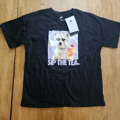 Nike Girls The Nike Tee Just Sip The Tea Active T-shirt Cotton Size Medium (NWT) - Image 1 of 4