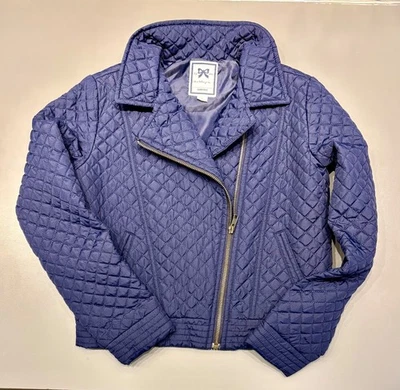 Gymboree Girls Quilted Navy Blue Zip-Up Jacket Sz Large Asymmetrical Zipper - Image 1 of 4