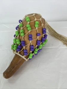 African Sekere Gourd Shaker Rattle Drum Percussion Handmade Vintage Instrument - Picture 1 of 7