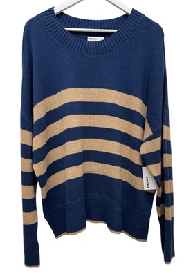 Suéter Pullover Para Mujer Sonoma Cuello Redondo Manga Larga Azul Rayas - Talla XXL - Nuevo Foto 1 de 4