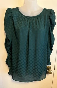 Max Studio Size Large Woman’s Green Blouse Top Long Ruching Sleeve Pullover - Picture 1 of 10