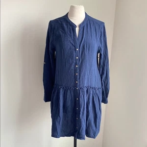 CARVE DESIGNS Gauze Shirt Dress Womens Sz Medium Navy Button Down Long Sleeve - Picture 1 of 6