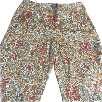 Pantalones elásticos Sigrid Olsen talla 8 florales naranja beige con entrepierna 30-31" 27" rectos Foto 1 de 4